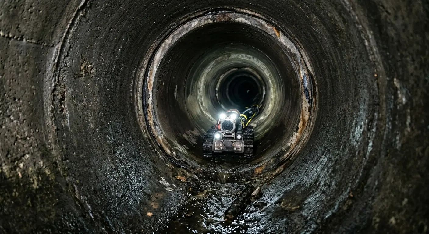 Robotic sewer camera inspecting pipe interior for Drain Snake Service in Little Falls